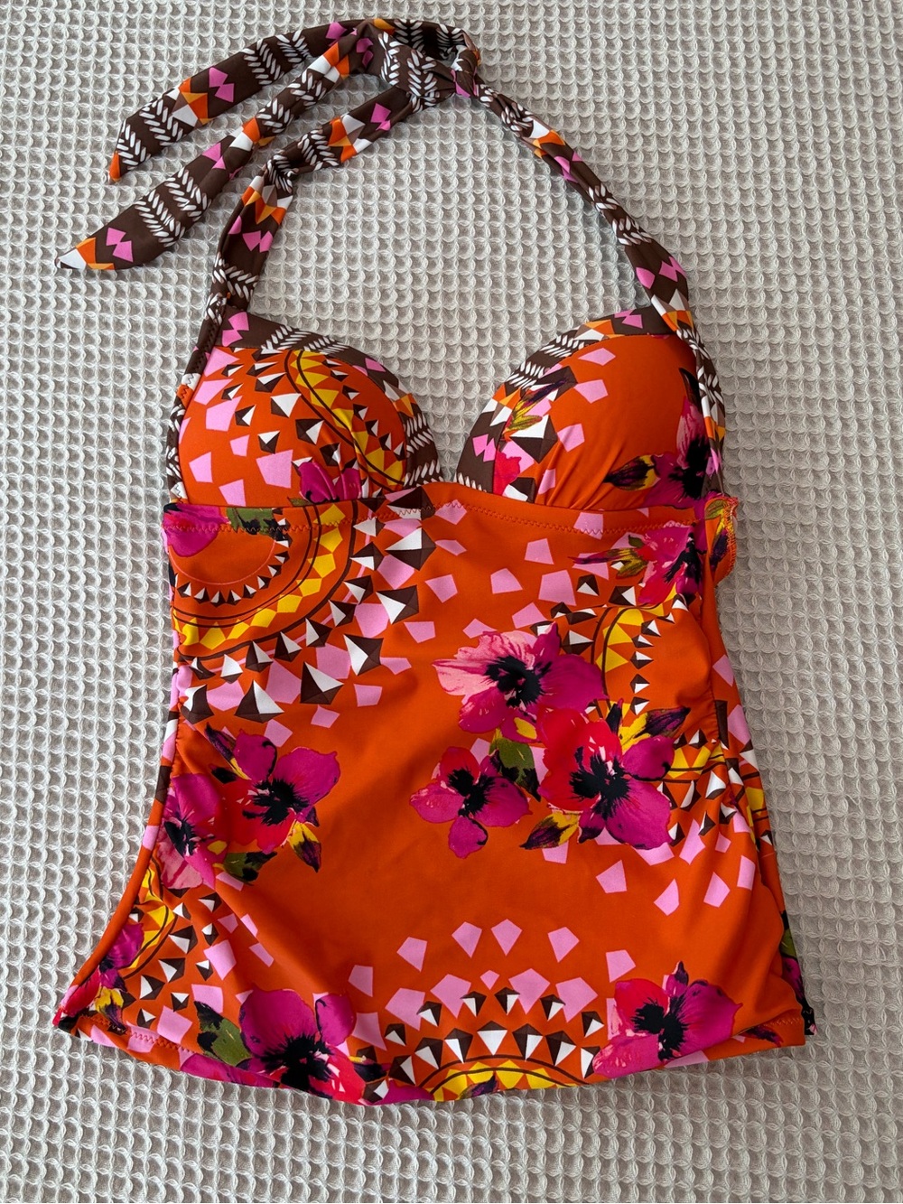 Leilani Halter Tankini Top Tropical Floral Control Front Built-in Bra Cups 6